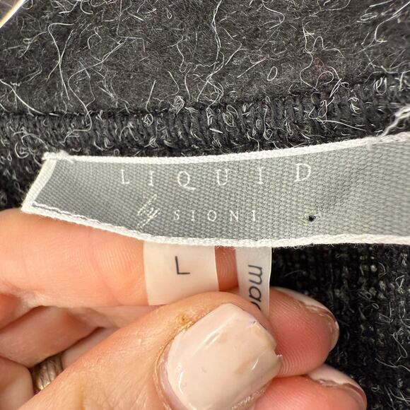 Liquid by Sioni Cardigan Sweater Size L Art To Wear Mohair Wool Blend Black Boho - Picture 10 of 13